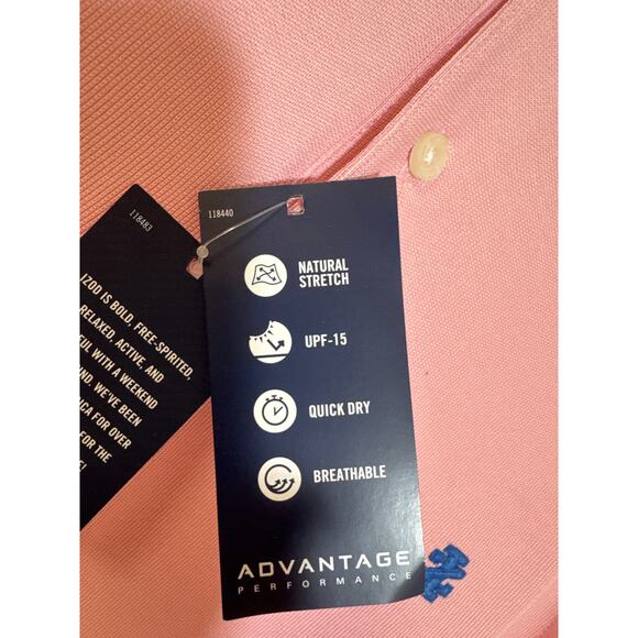 NWT Izod Advantage Performance Natural Stretch Large Peony Polo Blue Trim & Logo - Picture 5 of 7
